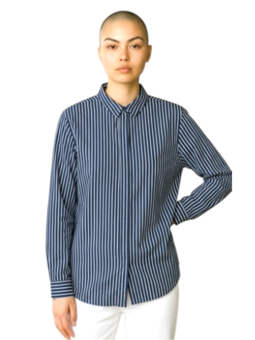 Rad Hourani Striped Navy White Blouse Unisex S Cotton Long Sleeve Quiet Luxury